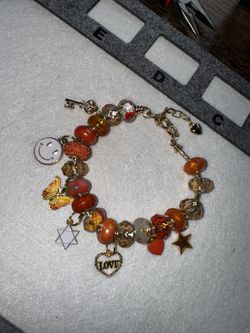 Orange And Gold Charm Bracelet