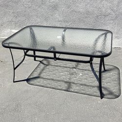 (NEW) $80 Rectangular Metal Patio Table 59x36x28” Tempered Glass with Umbrella Hole 