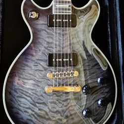 Agile Ad-3200MCC Double Cut P90 Black Quilt UPGRADED pickups DC w HSC Carved Heel