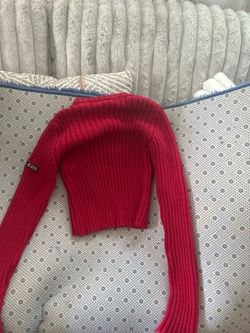 Vintage Y2K DKNY Jeans Red Ribbed "77" Sweater