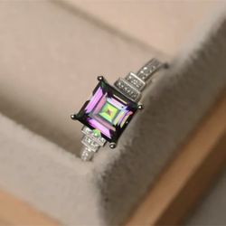 Fashion 925 Silver Jewelry Mystic Topaz Women Wedding Engagement Ring: $10.00