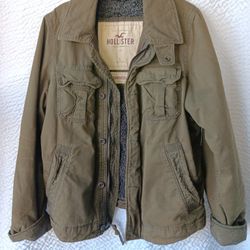 Hollister Women's Carpinteria Military Sherpa Lined Jacket Olive Green Size Large