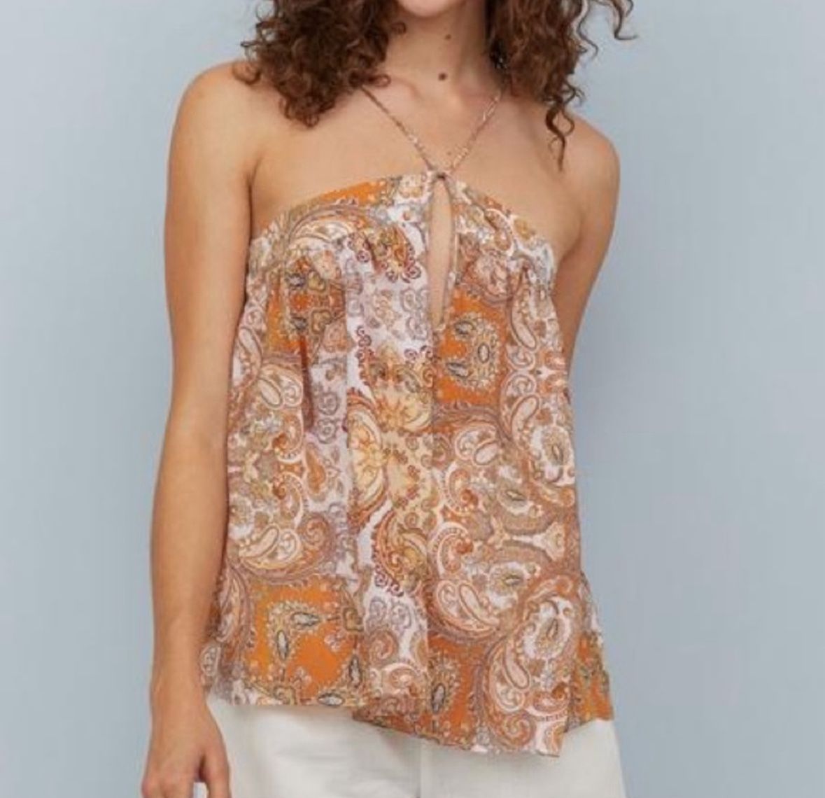 H&M Womens Orange Sleeveless Tank Top Cami Flowy Paisley Top Shirt Sz 8 MED