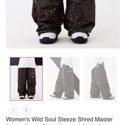 Brand New SNOWVERB Women's Steeze Shred Master Baggy Street Cargo Leopard Snow Pants /leopard/S