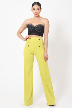 Yellow High Waist Button Pants
