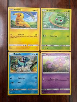 Pokemon Pikachu, Bulbasaur, Totodile & Ekans Shining Legends Non-Holo Lot of 4