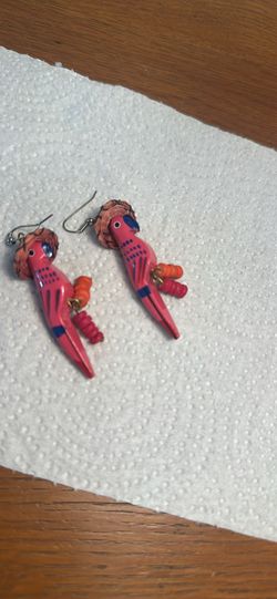 Vintage wooden parrot pierced earrings ! 1970's earrings
