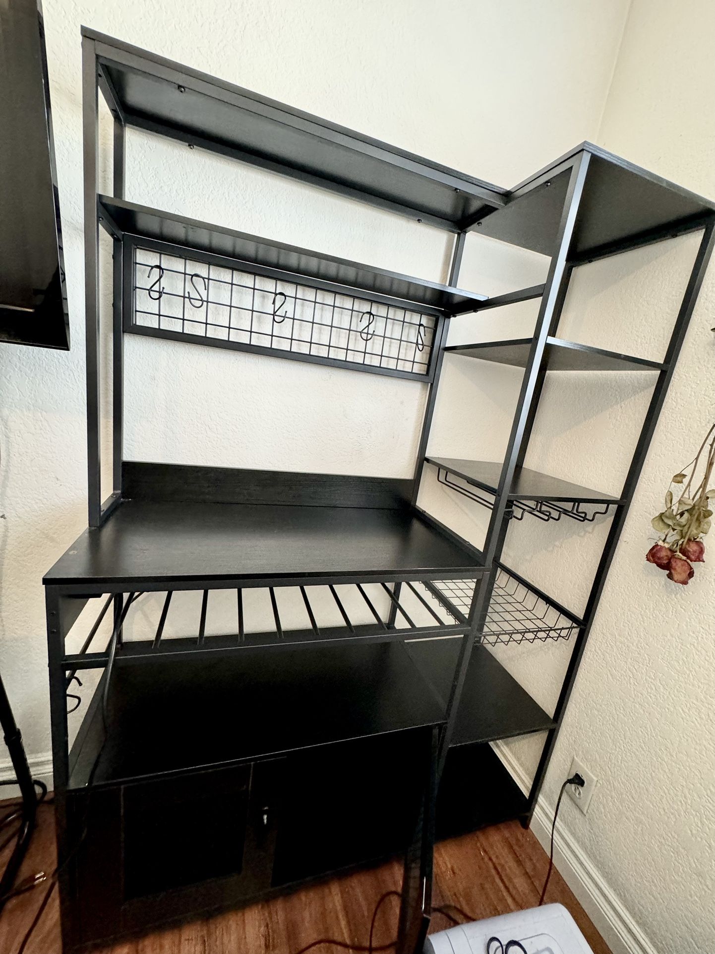 Kitchens Bakers Rack W/ Storage Shelves, Power Outlets, Cabinet, Wine Rack, & more!