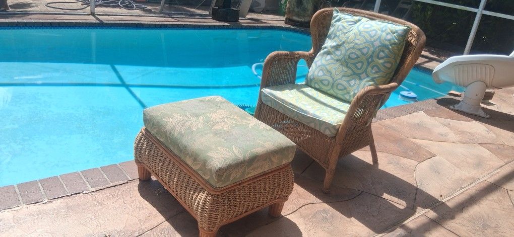 Beautiful π Comfy Outdoor Furniture Bamboo Chair And Ottoman With Cushion Pool Deck Spa Balcony