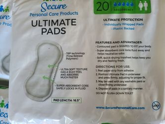 Secure brand Ultimate Pads 20 ct per package. 1 for $5 or 4 for $15.