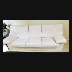 Italian Leather Couch Sofa Real Leather, white beige cream 
