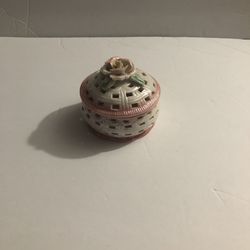 Vintage Pink Rose Porcelain Circle Box
