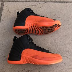 New Nike Air Jordan 12 Retro Black Brilliant Orange White Women’s 5.5, Youth 4y