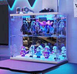 New Assembled Lighted Tempered Glass Display Case 2 Tier White