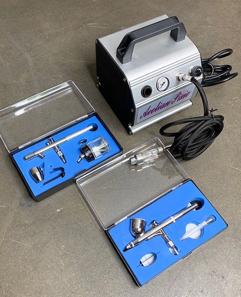 Brand New $75 Pro Airbrush Kit w/ Air Compressor, 2x Dual-Action Airbrushes & Air Hose