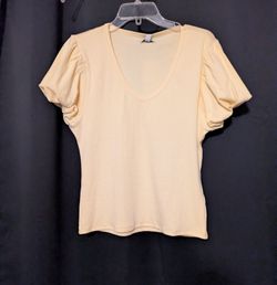 Kensie Womans Soft  Neck Puff Sleeve Top Yellow Cream XL