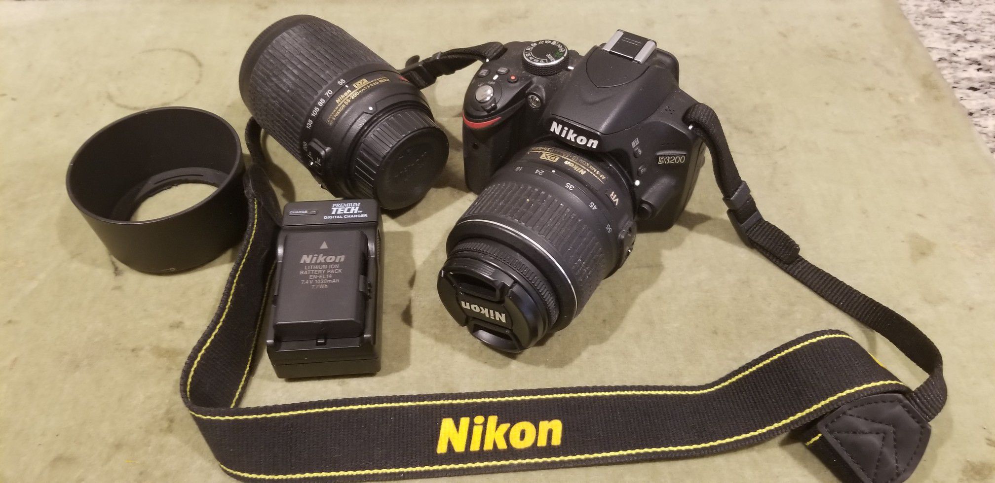 Nikon D3200 24.2 MP Digital SLR Camera Black w/ 18-55mm & 55-200mm Lens