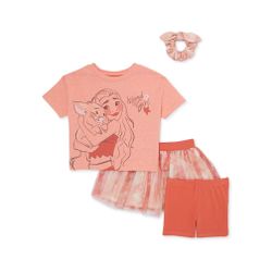 Moana Baby and Toddler Girl Tee, Shorts, Skirt and Hair Scrunchy Set, 4-Piece