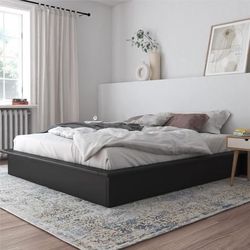 NEW King, Black Faux Leather Upholstered Platform Bed  11 In Height for Raised-mattress Support