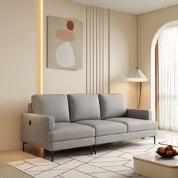 77" Gray Luxury Genuine leather match contemporary sofa with USBand type C charger,3 seats comfy coach for living room home office 