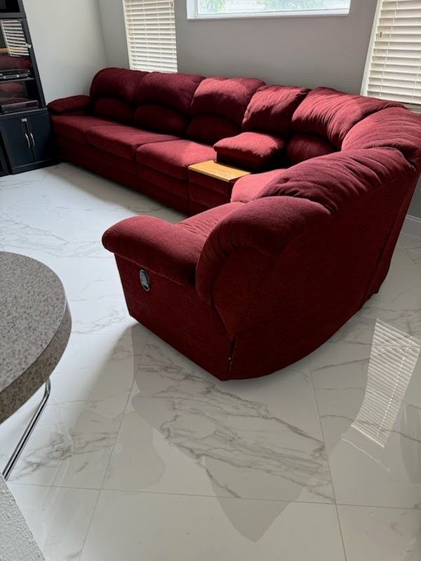 Red Sectional With Sleeper And Console