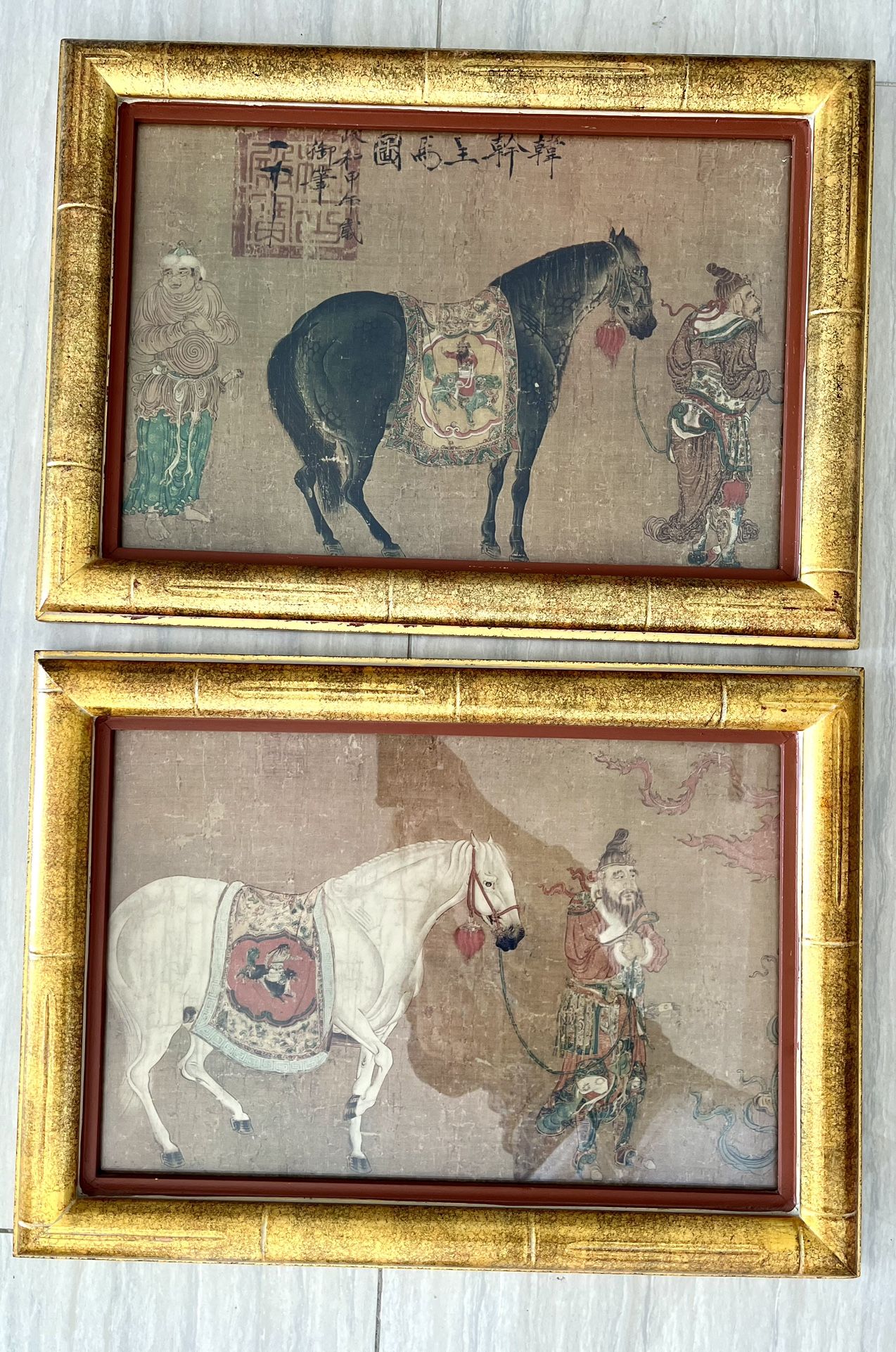 Pair Of Vintage Han Kan Framed Print Tartara Bringing A Tribute Of Horses ( Pair)
