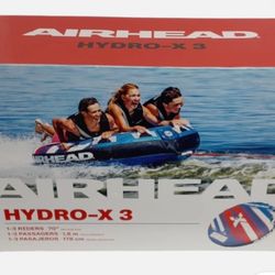 Airhead Hydro X 3 Person Towable Tube for Boating, Blue, White, & Red, 70" Deflated Size, Max Capacity 510 lbs