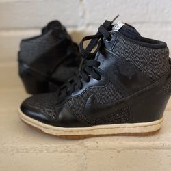 Womens Size 6.5 Nike Sky High Hidden Wedge Black White High Top Sneakers