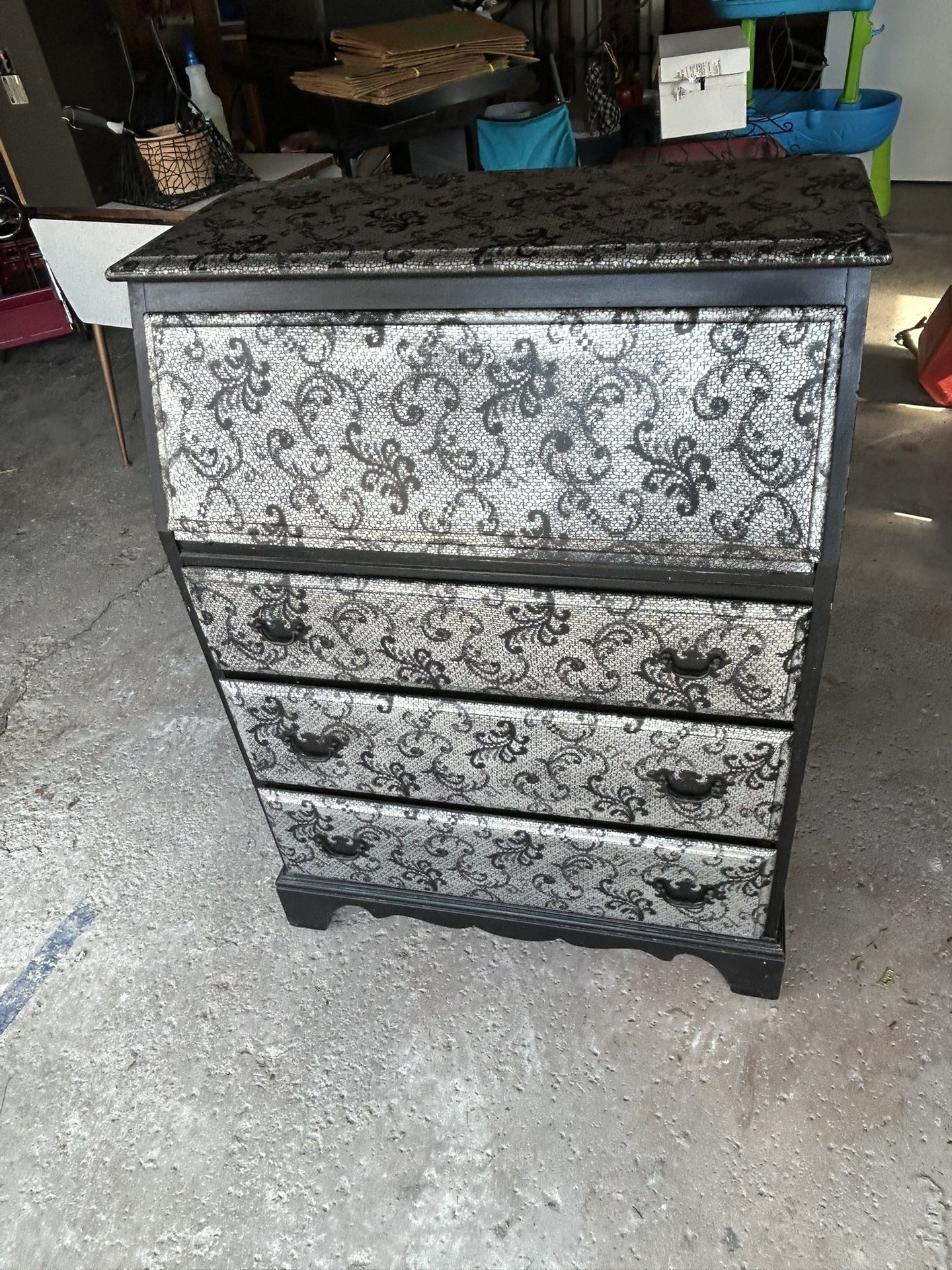 Antique Secretary Desk With Silver Stencil. It Is Solid Wood and In Excelent Shape