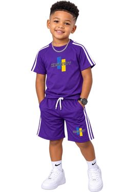 2 pcs Patpat  5 years old boys Konvesdy Kids Purple T-Shirt and Shorts Set