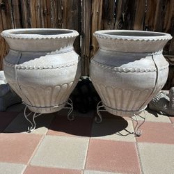 New Flower Pots Made Out Of Clay And Steel Holder Perfect Gift 🎁 
