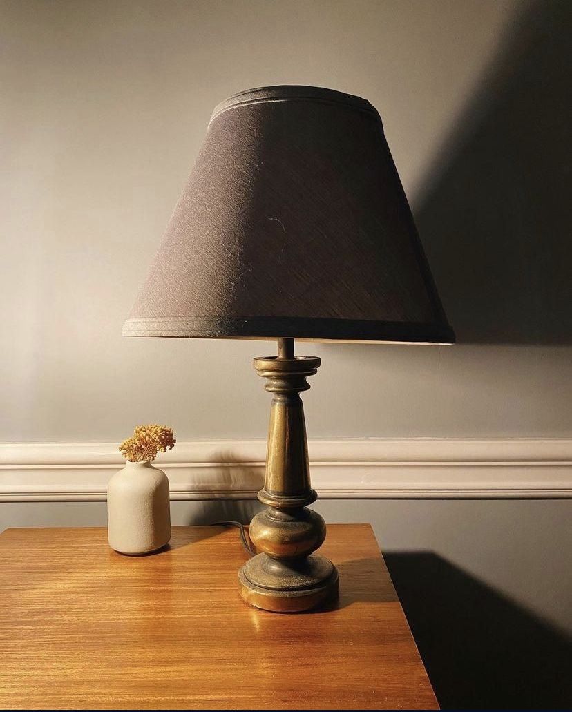 MCM Bronze Tone Vintage Table Lamp With Shade