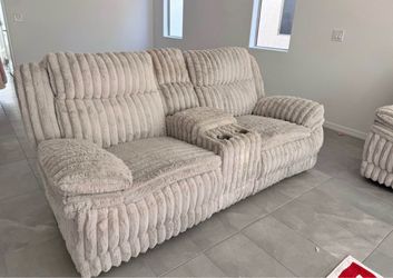 Plush Reclining Sofa with Center Console