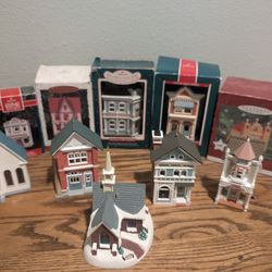 Vintage Hallmark Ornaments Nostalgic Houses and Shops Series Set  Lot Of 10 