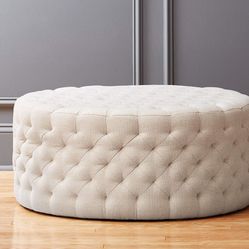 42in Round Ottoman Tufted Linen