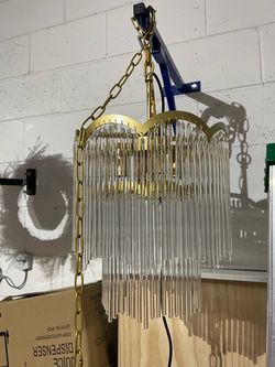 Gold Fringe Glass Rod Chandelier