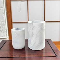 Pair of Marble White High Quality Utensil Organizer Container