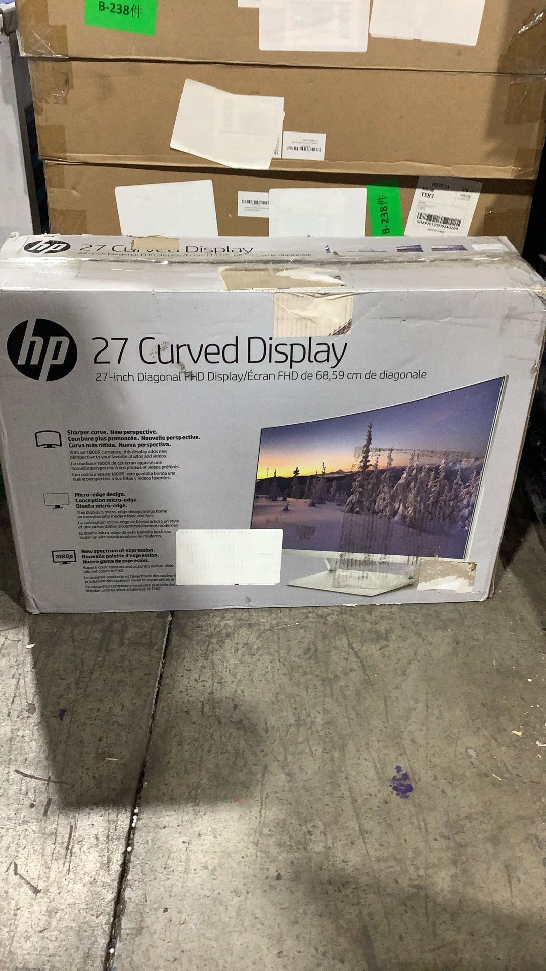 HP 27 Inch Full HD Curved Monitor 300 Nits, AMD FreeSync, VESA Mount, Adjustable Tilt, 5ms Response Time, LED Backlights, HDMI, DisplayPort for Laptop