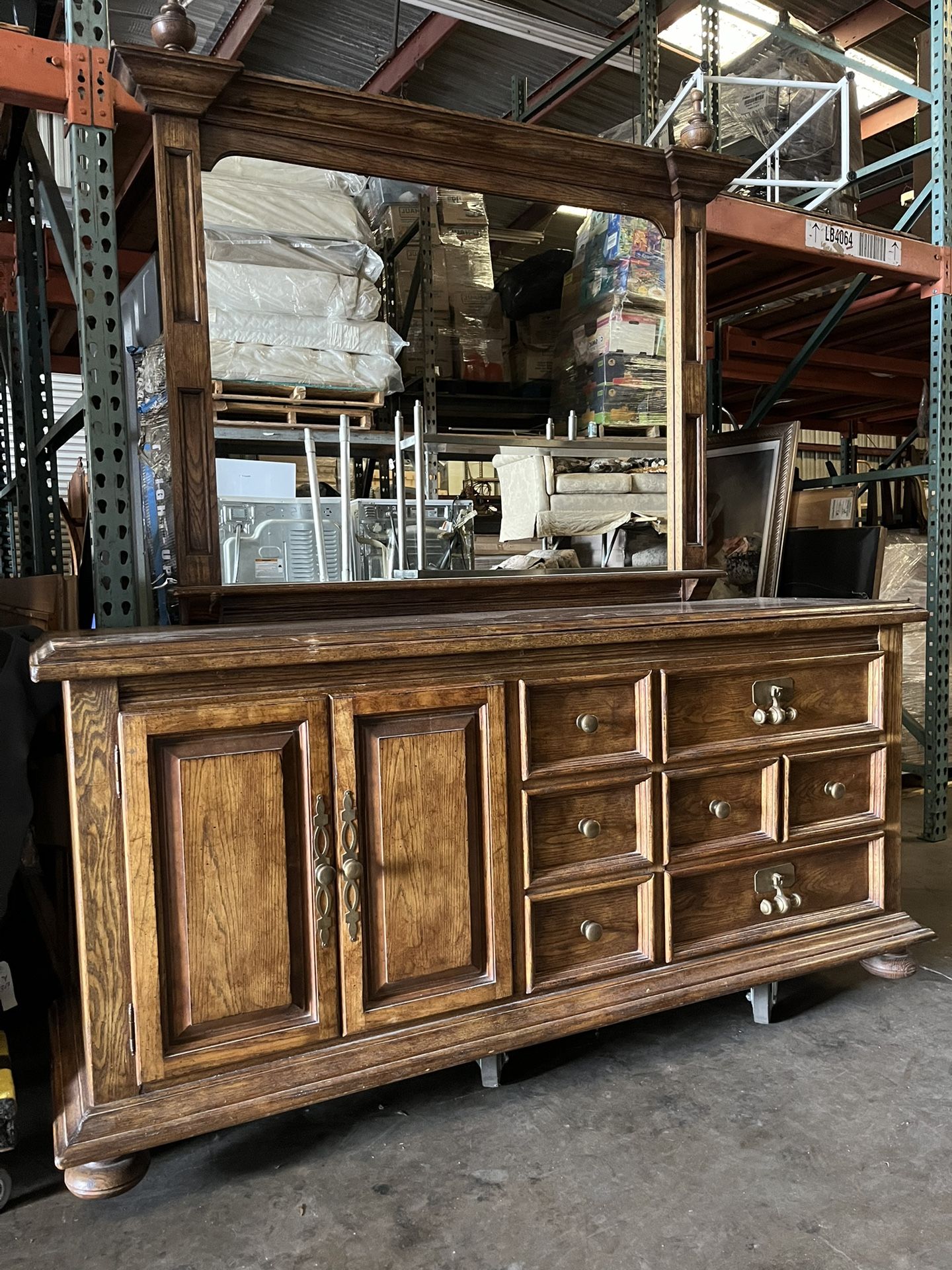 Vintage - MCM - Mid Century Mission Style - 9 Drawer Dresser and shelf Mirror Set By National Mount Airy