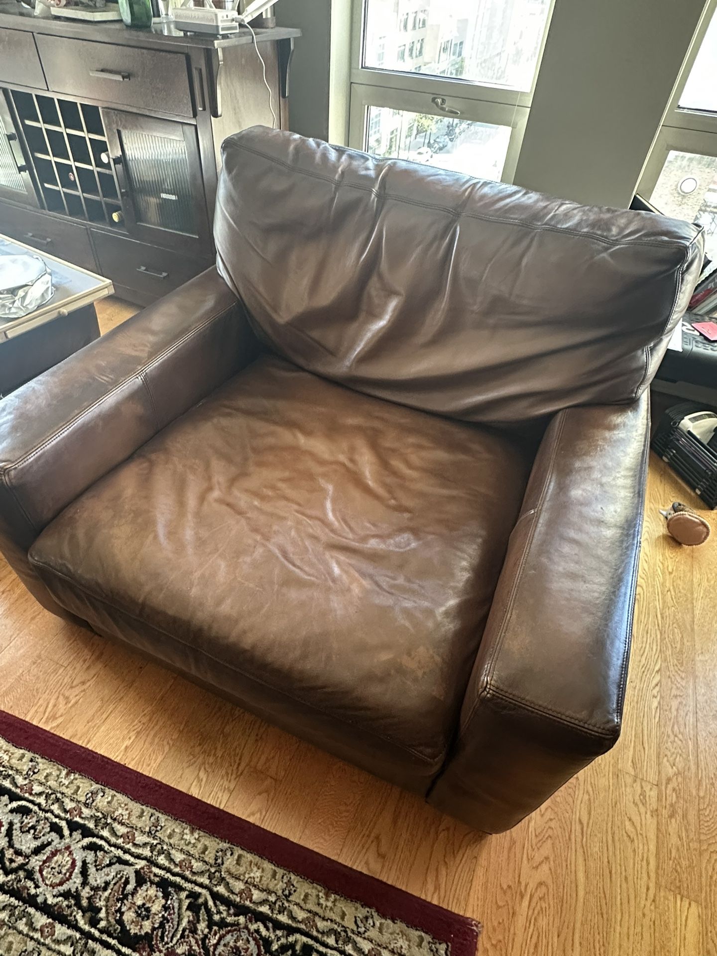 2 Oversized Leather Chairs With Ottoman - Pottery Barn
