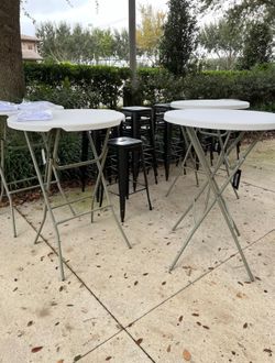 White Table 32” Round 43” Bar Height Granite Plastic Folding Commercial Banquet Card Coffee Dining Table For Wedding Party Event Home Kitchen Outdoor 