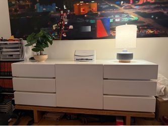 Modern White Sideboard / Credenza with 6 Drawers & Center Cabinet – 66”
