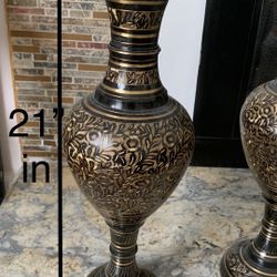  4 Dealfreez Antique Brass Flower Vase Mughal Design Carving 