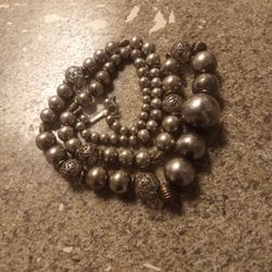 Victorian Era Sterling Silver Beaded Necklace 