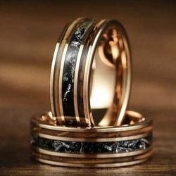 Men's Women's 8mm Tungsten Burnt Whiskey Barrel Meteorite Inspired Comfort-Fit Engagement Wedding Band 12
