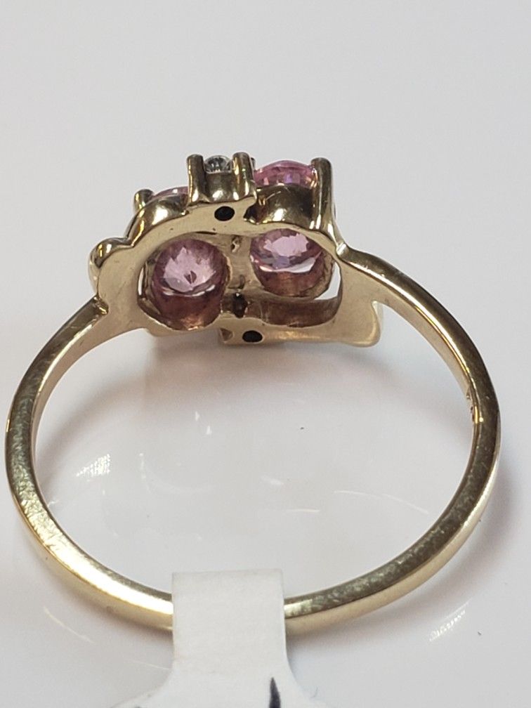 10k Yellow Gokd Pink Cz Ring 2 Grams Size 5.5