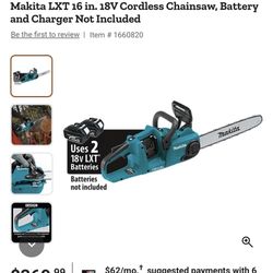 Makita 16” Cordless Chainsaw 