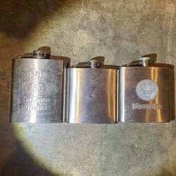 3 Flasks - Stainless Steel - 6oz - great for theater plays or collectibles