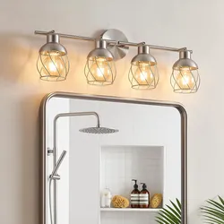 Elegant Bathroom Lighting Fixtures Over Mirror, Nickel Vanity Lights