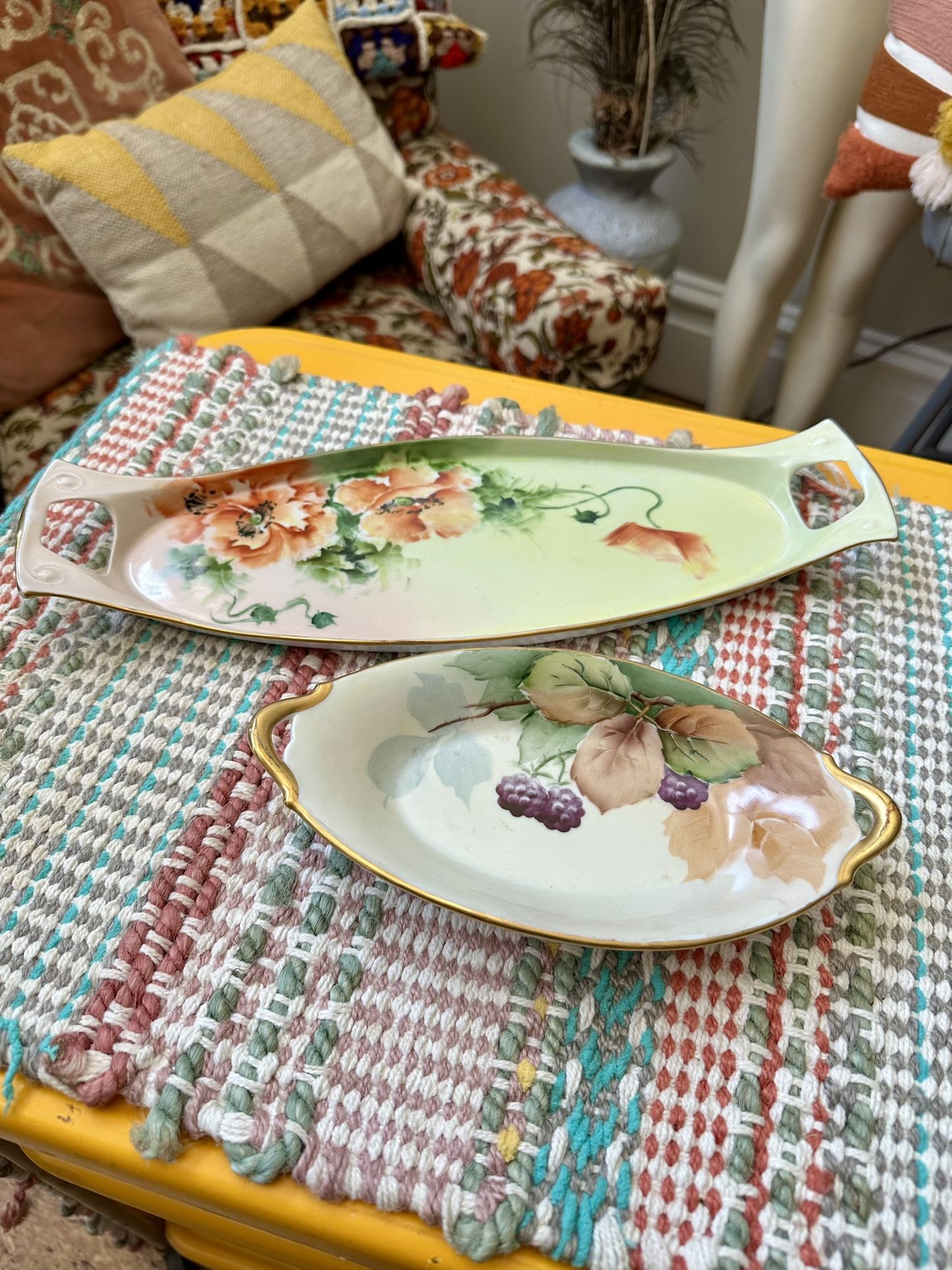 Pair Vintage Handpainted Vanity Trays